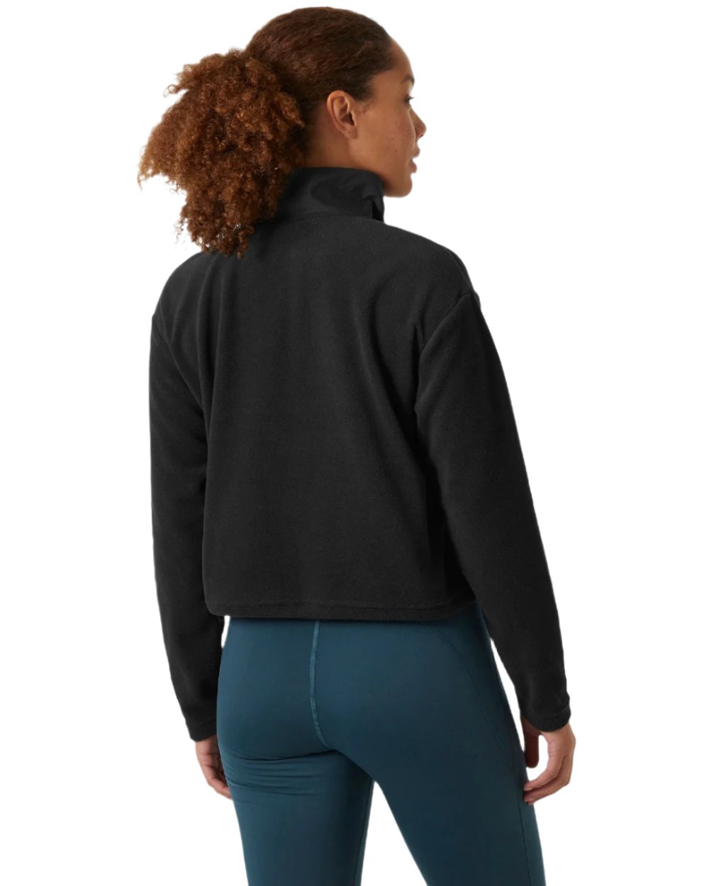 Black Coloured Helly Hansen Womens Daybreaker Cropped Fleece Jacket on white background 