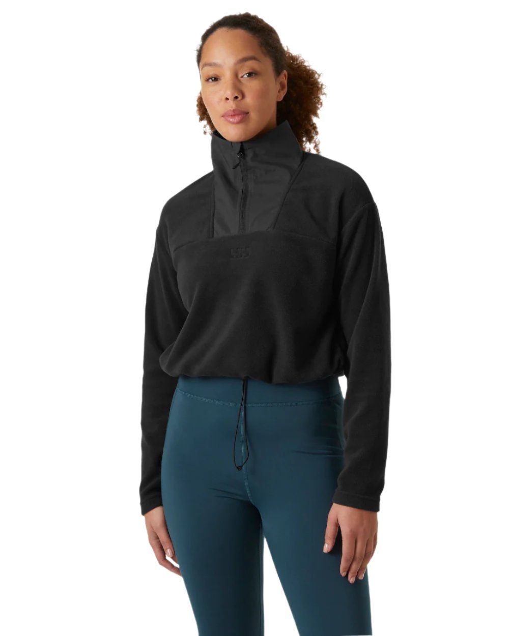 Black Coloured Helly Hansen Womens Daybreaker Cropped Fleece Jacket on white background 
