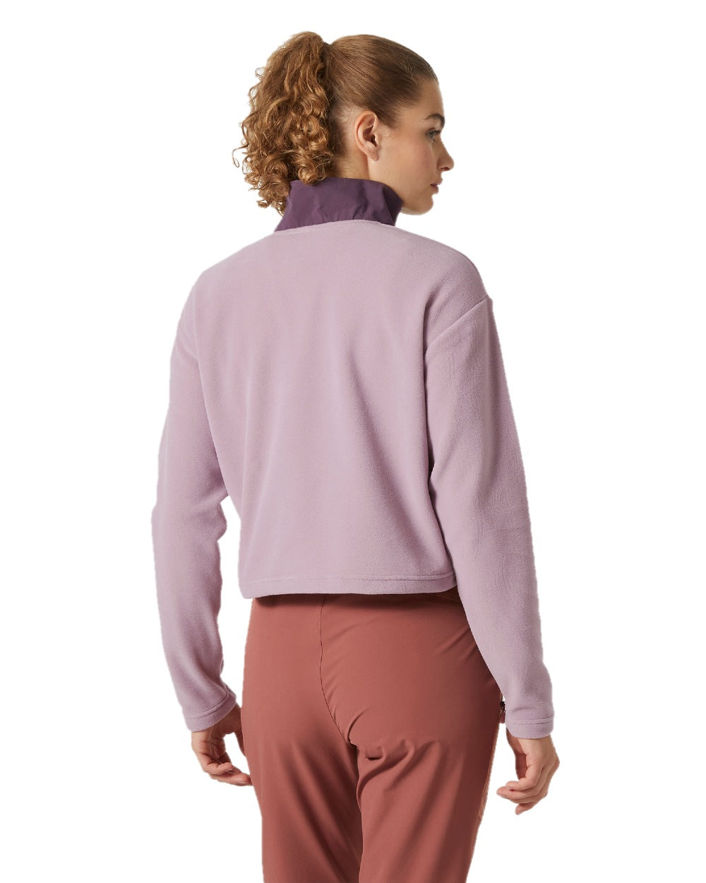 Purple Clay Helly Hansen Womens Daybreaker Cropped Fleece Jacket on white background 