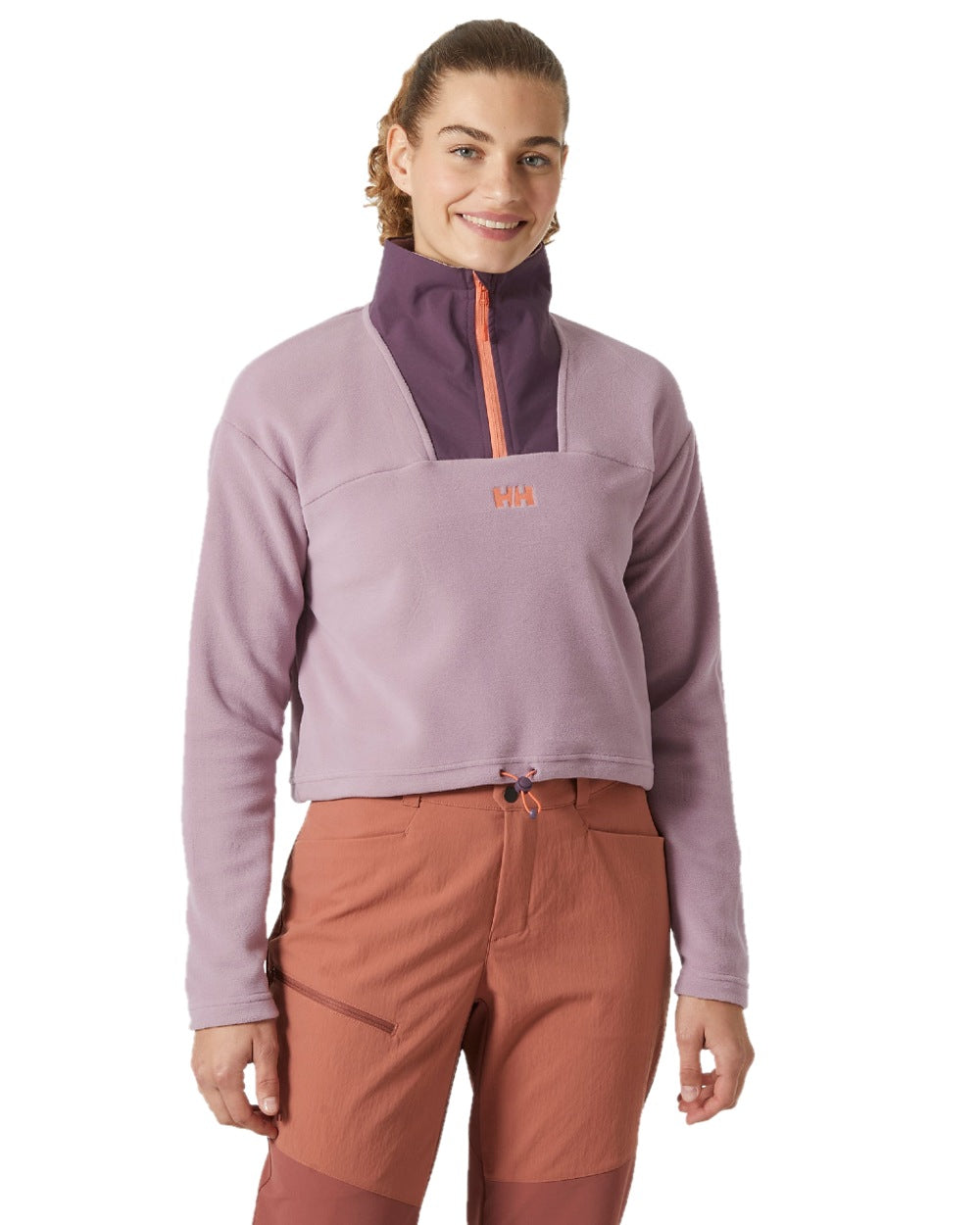 Purple Clay Helly Hansen Womens Daybreaker Cropped Fleece Jacket on white background 