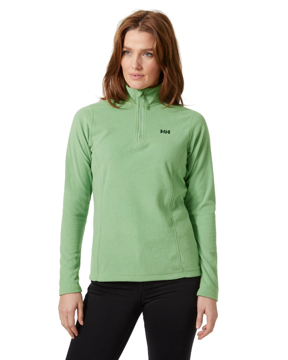 Jade 2.0 coloured Helly Hansen Womens Daybreaker Half Zip Fleece on white background 