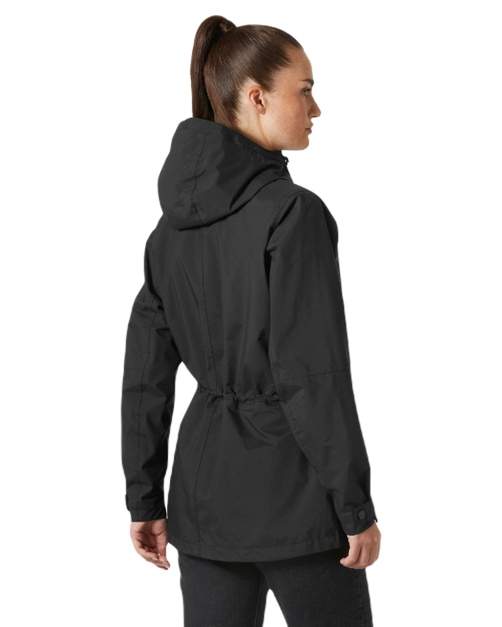 Black coloured Helly Hansen Womens Escape Utility Raincoat on white background 