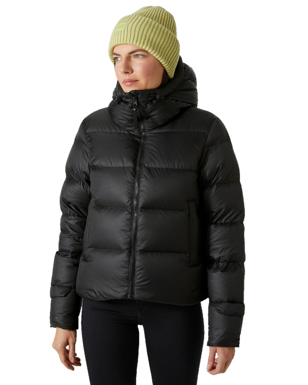 Black Coloured Helly Hansen Womens Essence Down Jacket on white background 