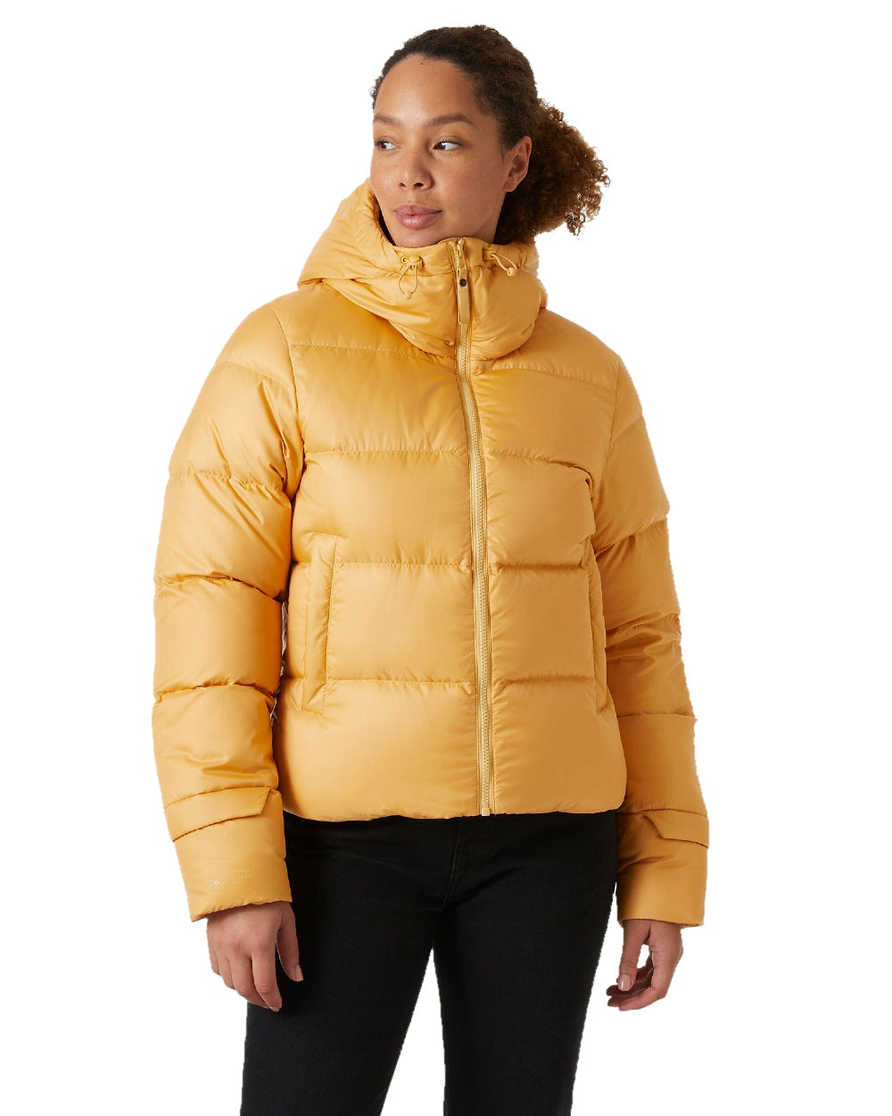 Sand Coloured Helly Hansen Womens Essence Down Jacket on white background 