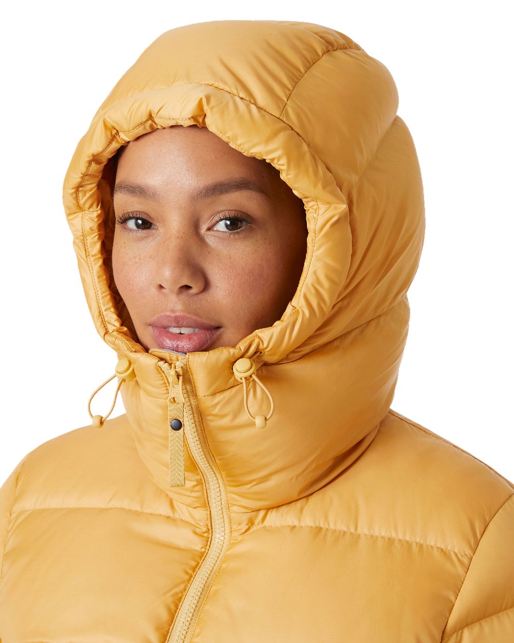 Sand Coloured Helly Hansen Womens Essence Down Jacket on white background 