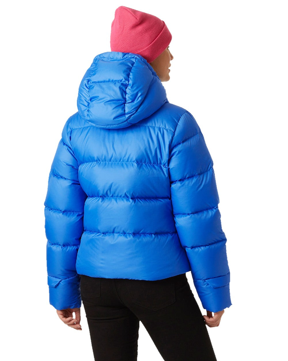 Ultra Blue Coloured Helly Hansen Womens Essence Down Jacket on white background 