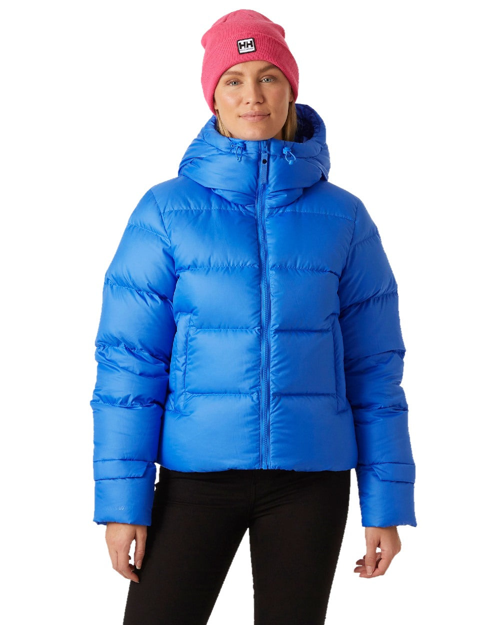 Ultra Blue Coloured Helly Hansen Womens Essence Down Jacket on white background 