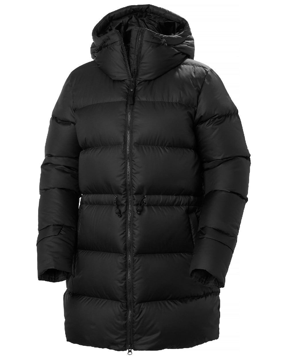 Black Coloured Helly Hansen Womens Essence Down Parka on white background 