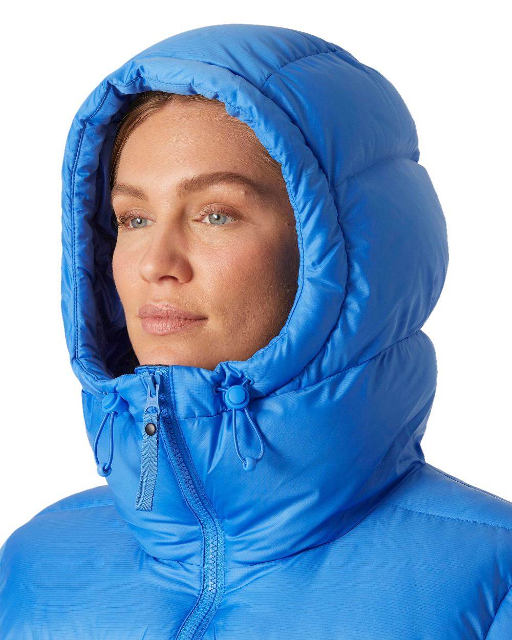 Ultra Blue Coloured Helly Hansen Womens Essence Down Parka on white background 