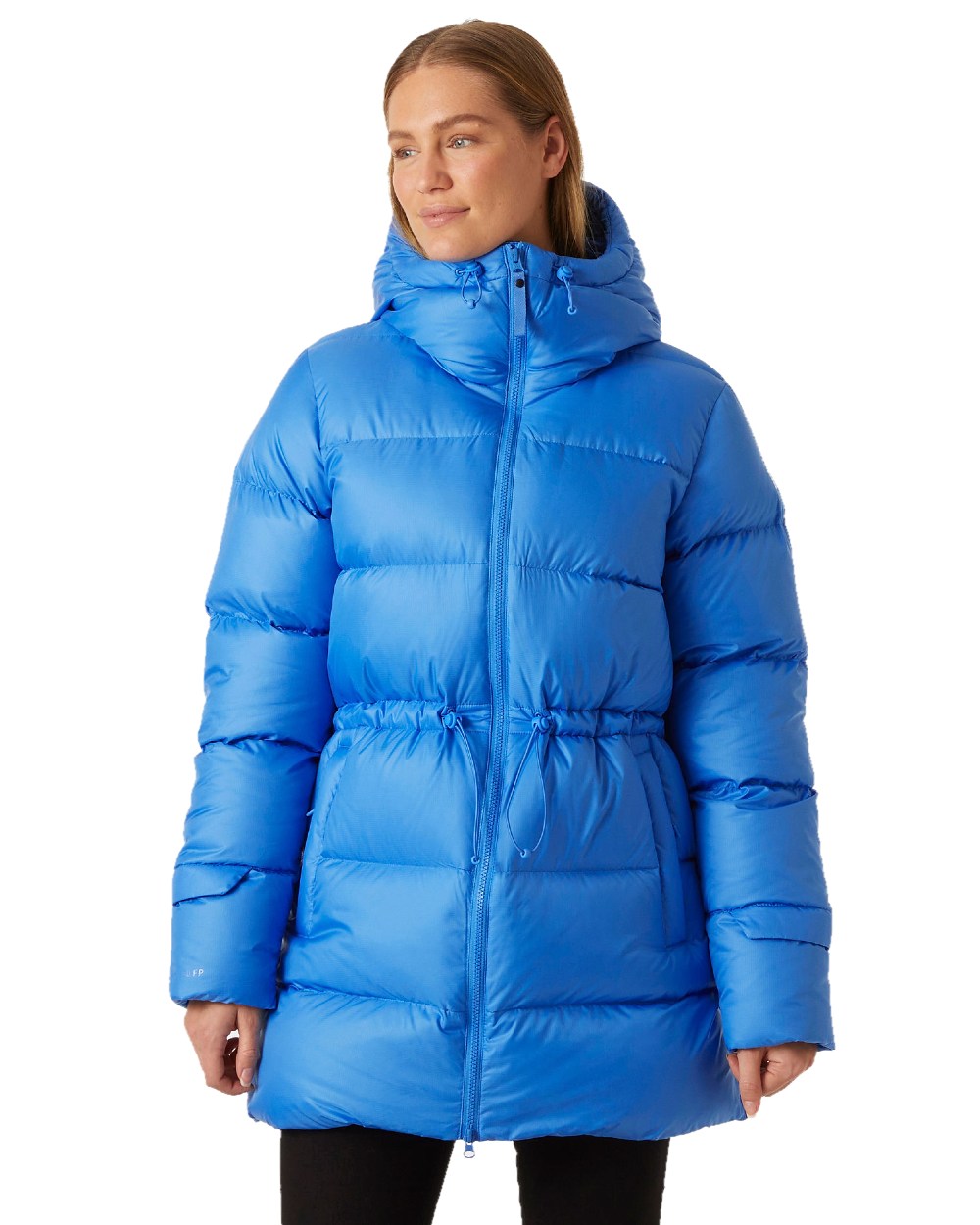 Ultra Blue Coloured Helly Hansen Womens Essence Down Parka on white background 