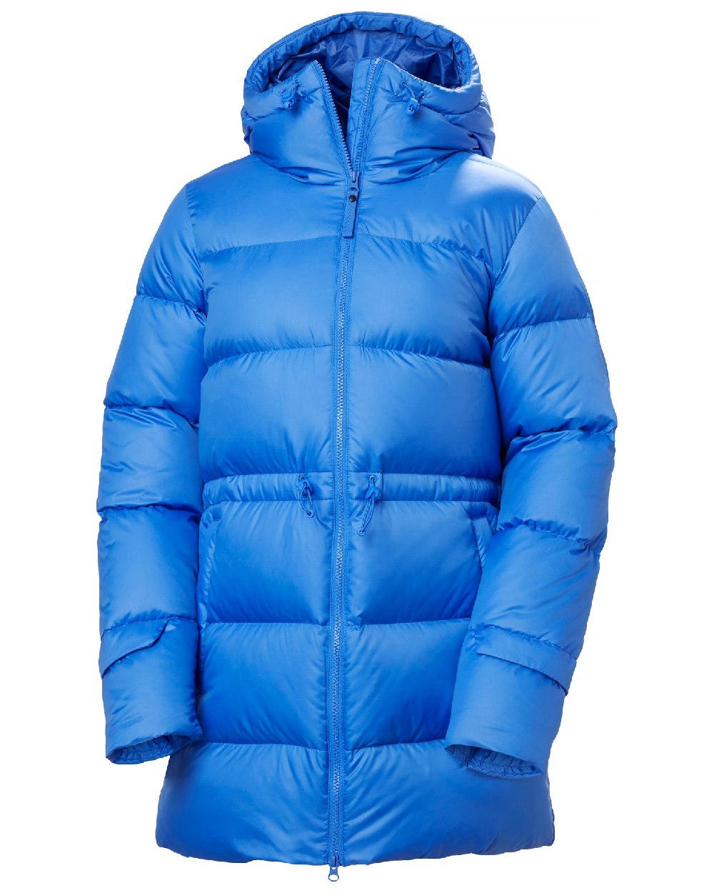 Ultra Blue Coloured Helly Hansen Womens Essence Down Parka on white background 