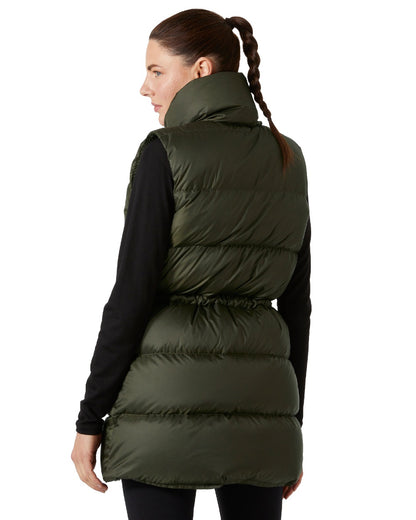 Utility Green Coloured Helly Hansen Womens Essence Down Vest on white background 