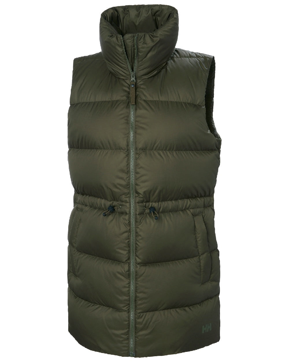 Utility Green Coloured Helly Hansen Womens Essence Down Vest on white background 