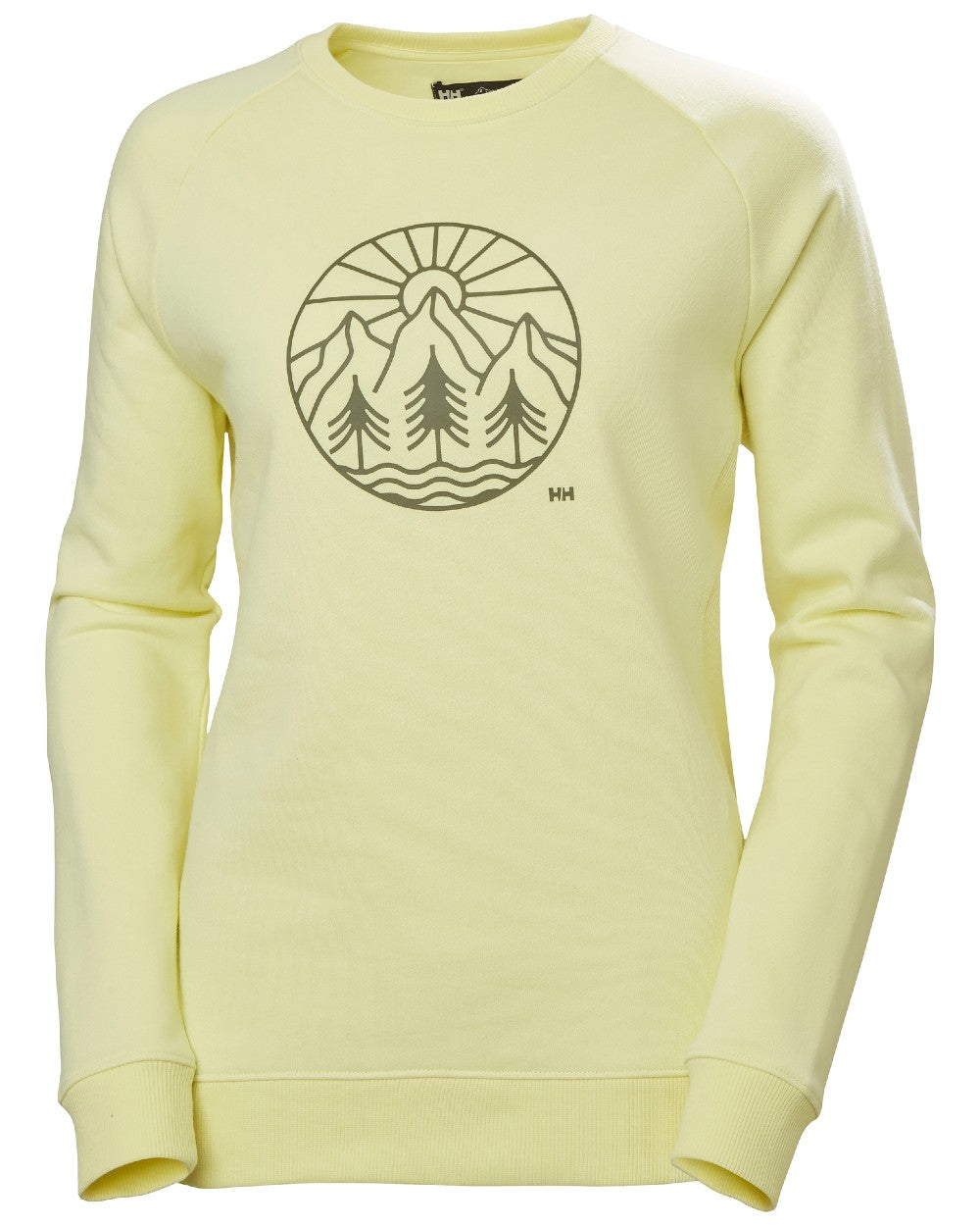 Faded Yellow coloured Helly Hansen Womens F2F Organic Cotton Sweater on white background 