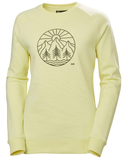 Faded Yellow coloured Helly Hansen Womens F2F Organic Cotton Sweater on white background 