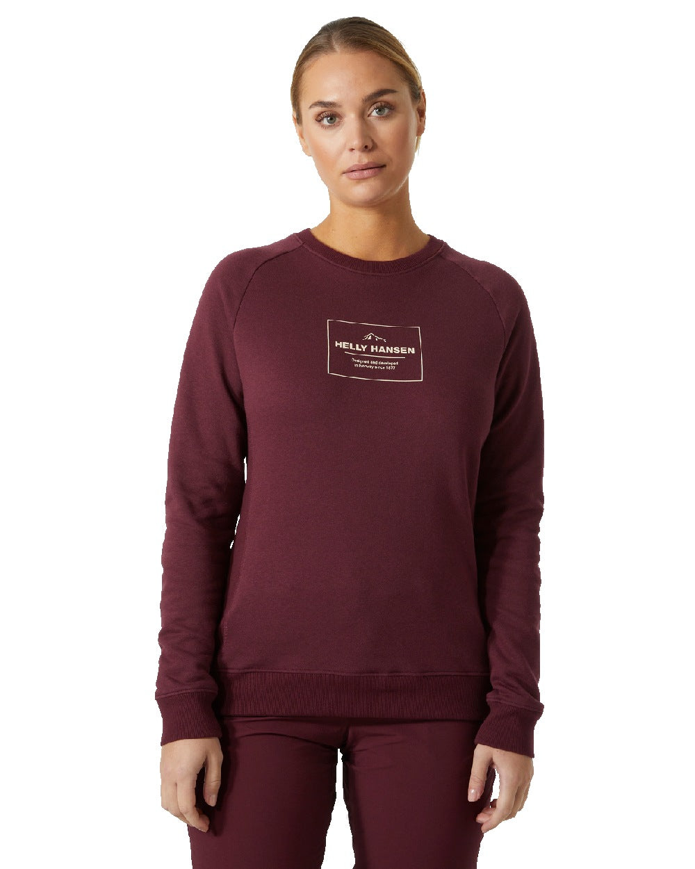 Hickory coloured Helly Hansen Womens F2F Organic Cotton Sweater on white background 