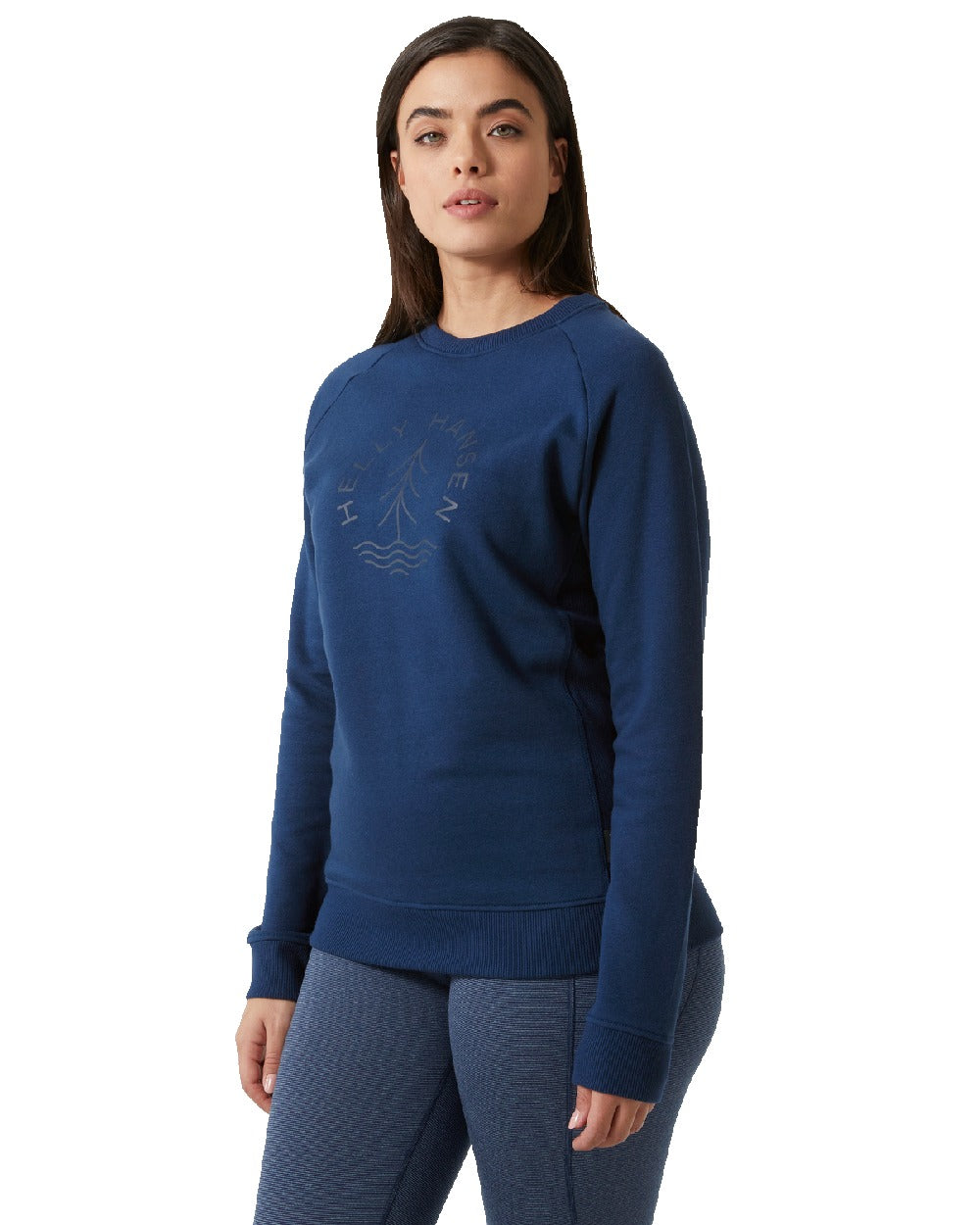 Ocean coloured Helly Hansen Womens F2F Organic Cotton Sweater on white background 