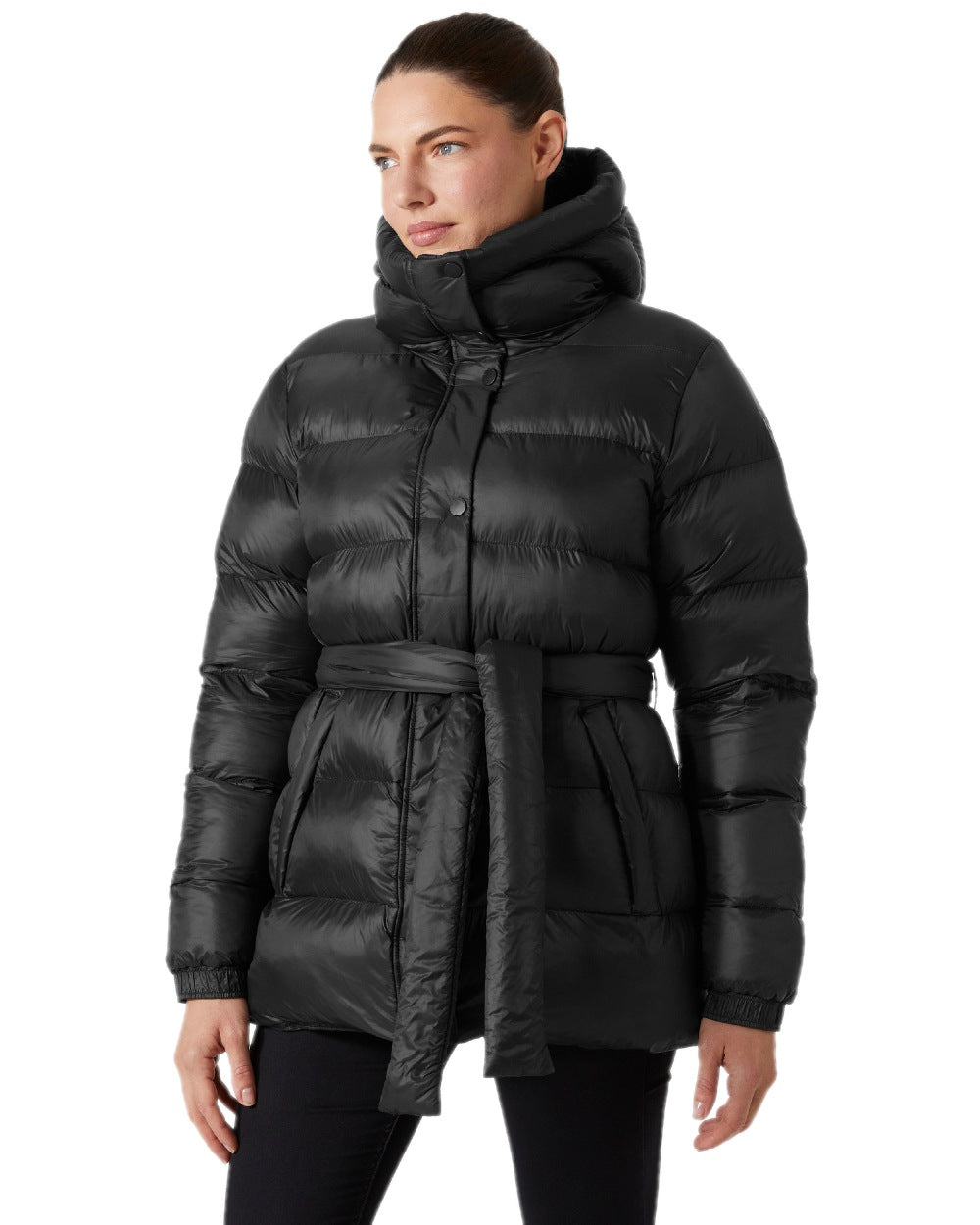 Black Coloured Helly Hansen Womens Grace Puffy Parka on white background 