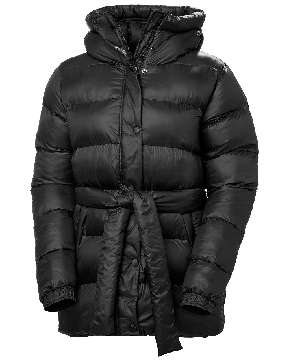 Black Coloured Helly Hansen Womens Grace Puffy Parka on white background 