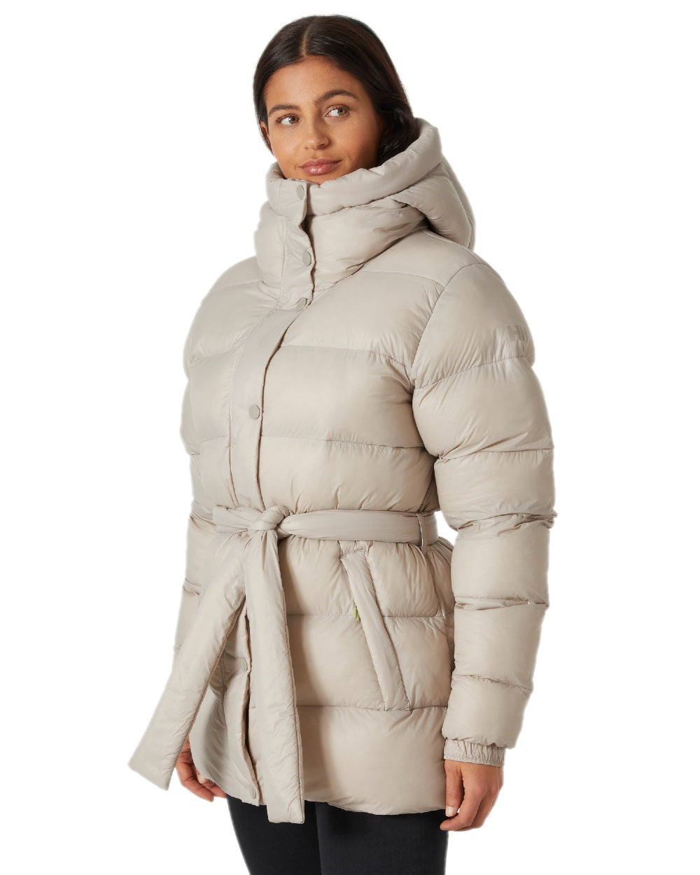 Mellow Grey Coloured Helly Hansen Womens Grace Puffy Parka on white background 