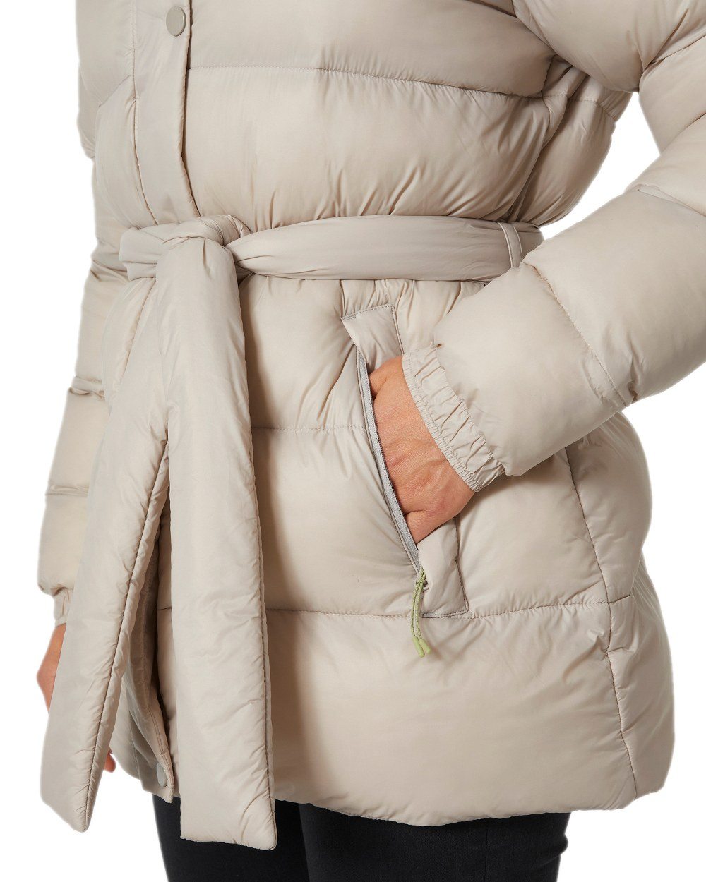 Mellow Grey Coloured Helly Hansen Womens Grace Puffy Parka on white background 