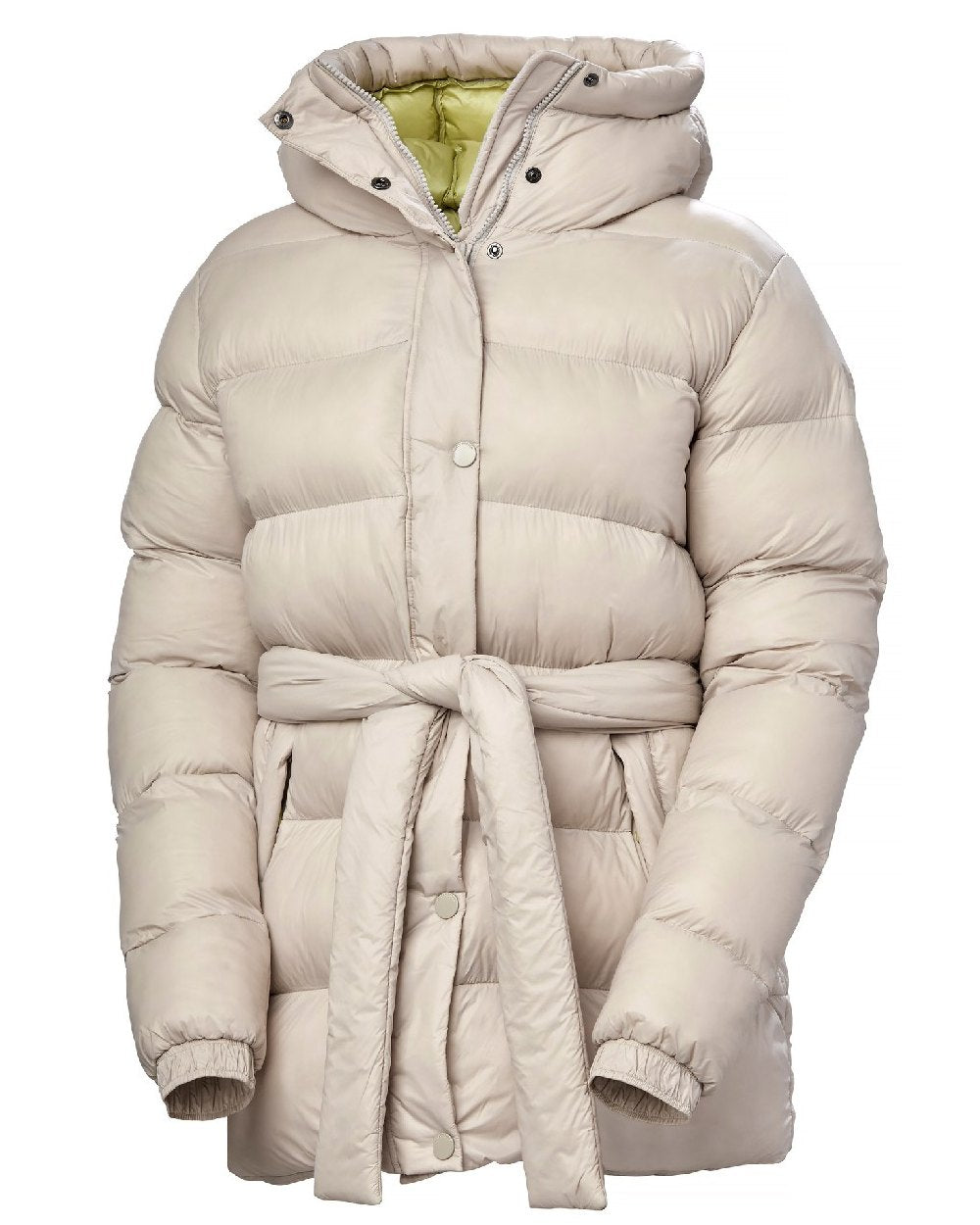 Mellow Grey Coloured Helly Hansen Womens Grace Puffy Parka on white background 