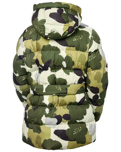 Utility Green Print Coloured Helly Hansen Womens Grace Puffy Parka on white background 