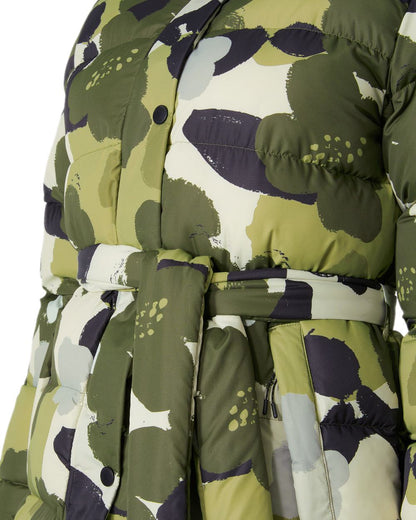 Utility Green Print Coloured Helly Hansen Womens Grace Puffy Parka on white background 