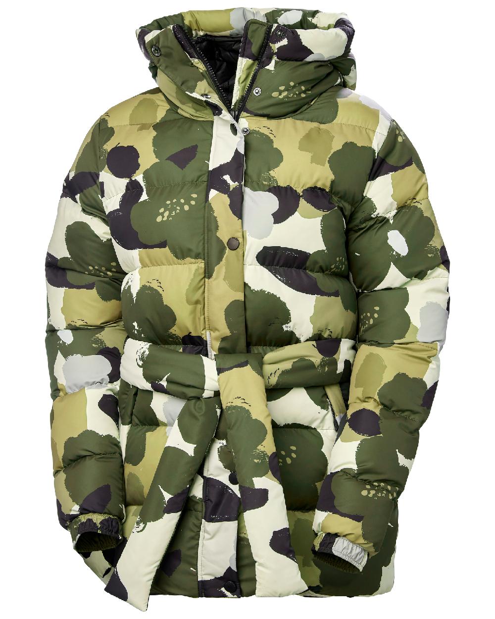 Utility Green Print Coloured Helly Hansen Womens Grace Puffy Parka on white background 