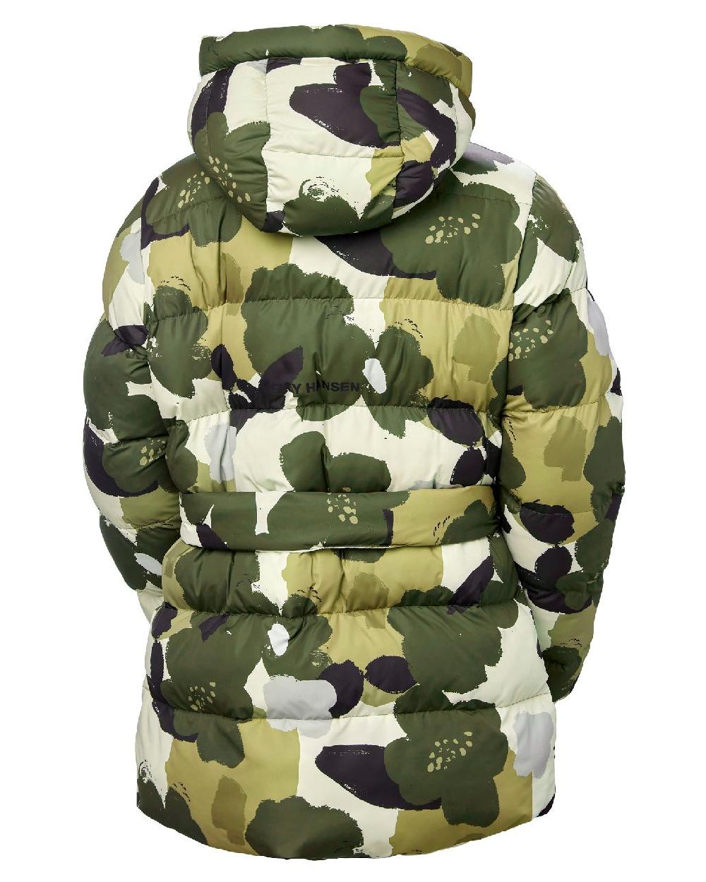 Utility Green Print Coloured Helly Hansen Womens Grace Puffy Parka on white background 