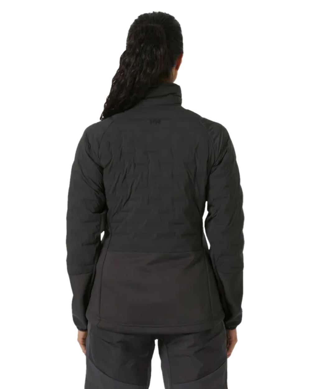 Ebony coloured Helly Hansen Womens HP Hybrid Stretch Insulator Jacket on white background 