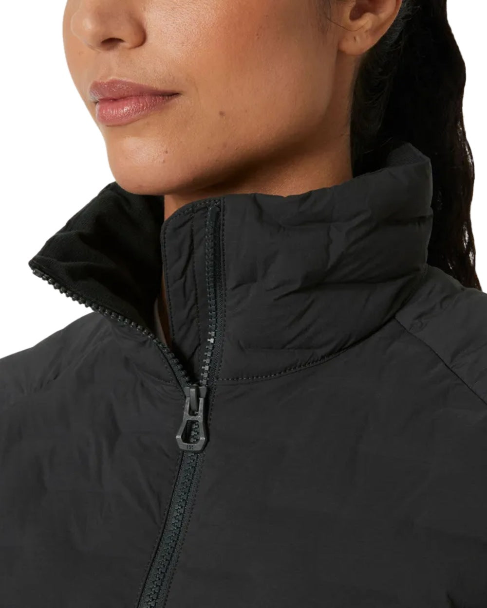 Ebony coloured Helly Hansen Womens HP Hybrid Stretch Insulator Jacket on white background 