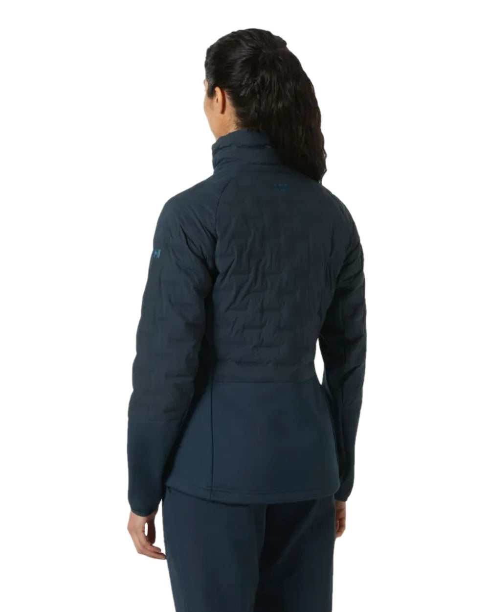 Navy coloured Helly Hansen Womens HP Hybrid Stretch Insulator Jacket on white background 