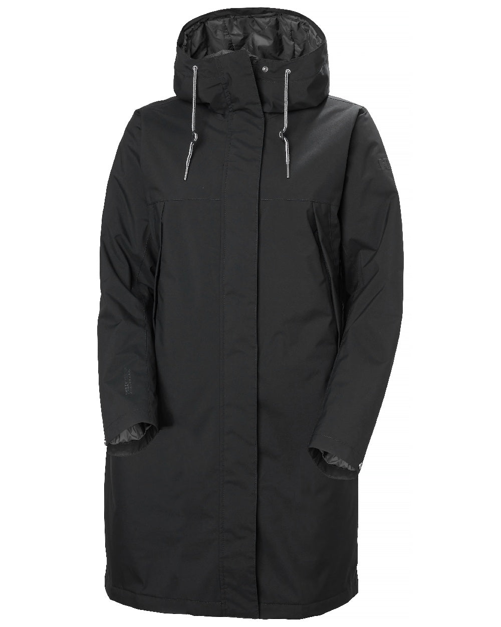 Black Coloured Helly Hansen Womens Hvaler Insulated Raincoat on White Background 