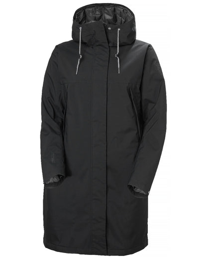 Black Coloured Helly Hansen Womens Hvaler Insulated Raincoat on White Background 