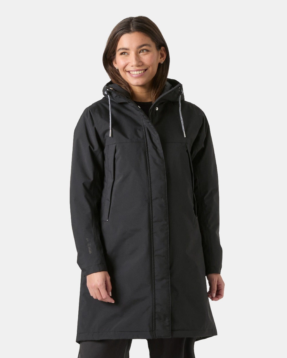 Black Coloured Helly Hansen Womens Hvaler Insulated Raincoat on White Background 