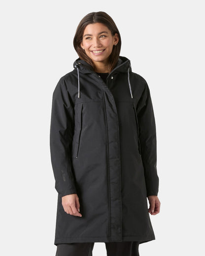 Black Coloured Helly Hansen Womens Hvaler Insulated Raincoat on White Background 