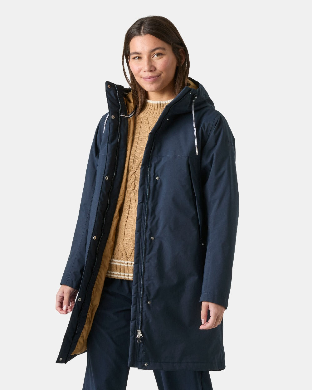 Navy Coloured Helly Hansen Womens Hvaler Insulated Raincoat on White Background 