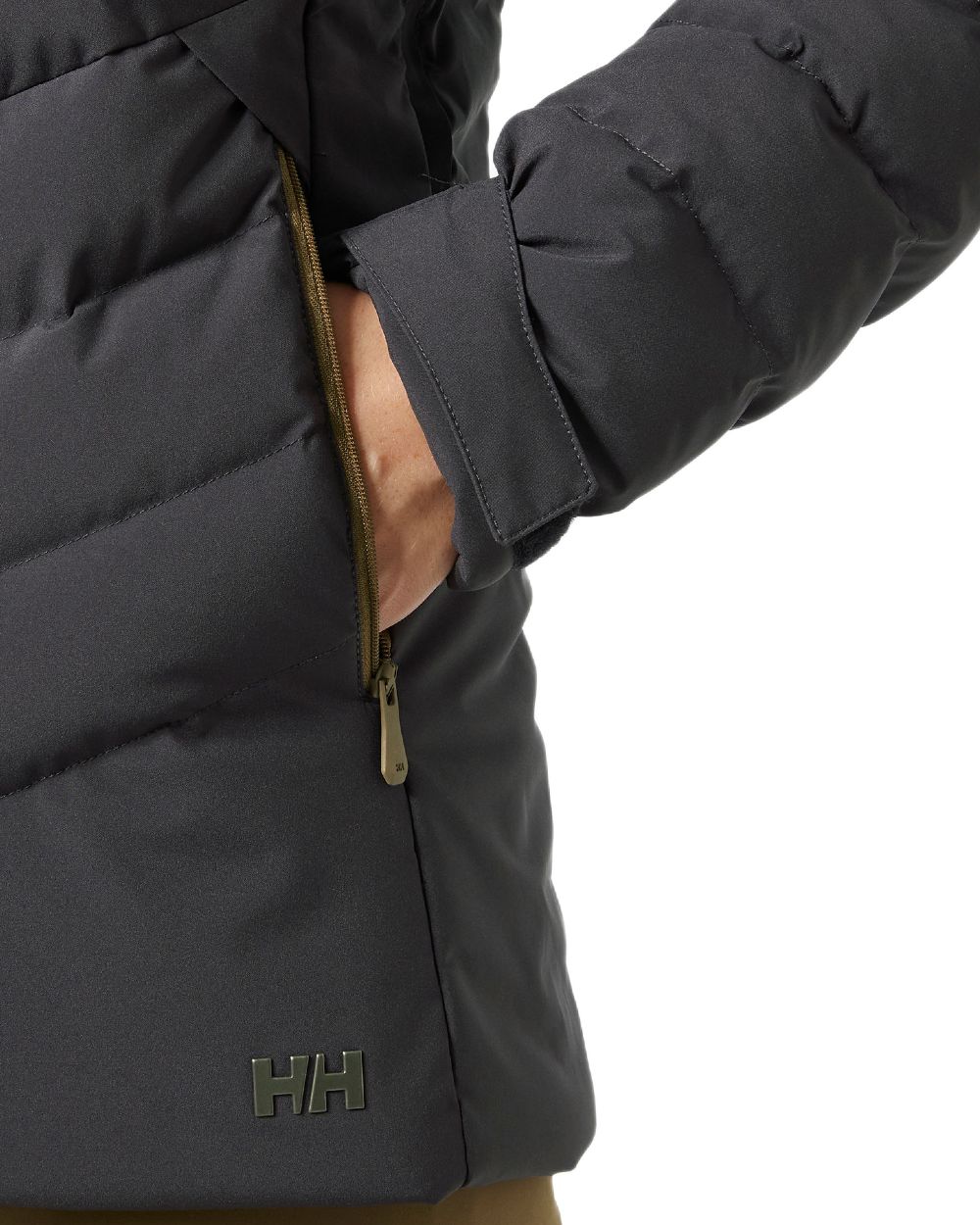 Black Coloured Helly Hansen Womens Imperial Puffy 2.0 Jacket on white background 
