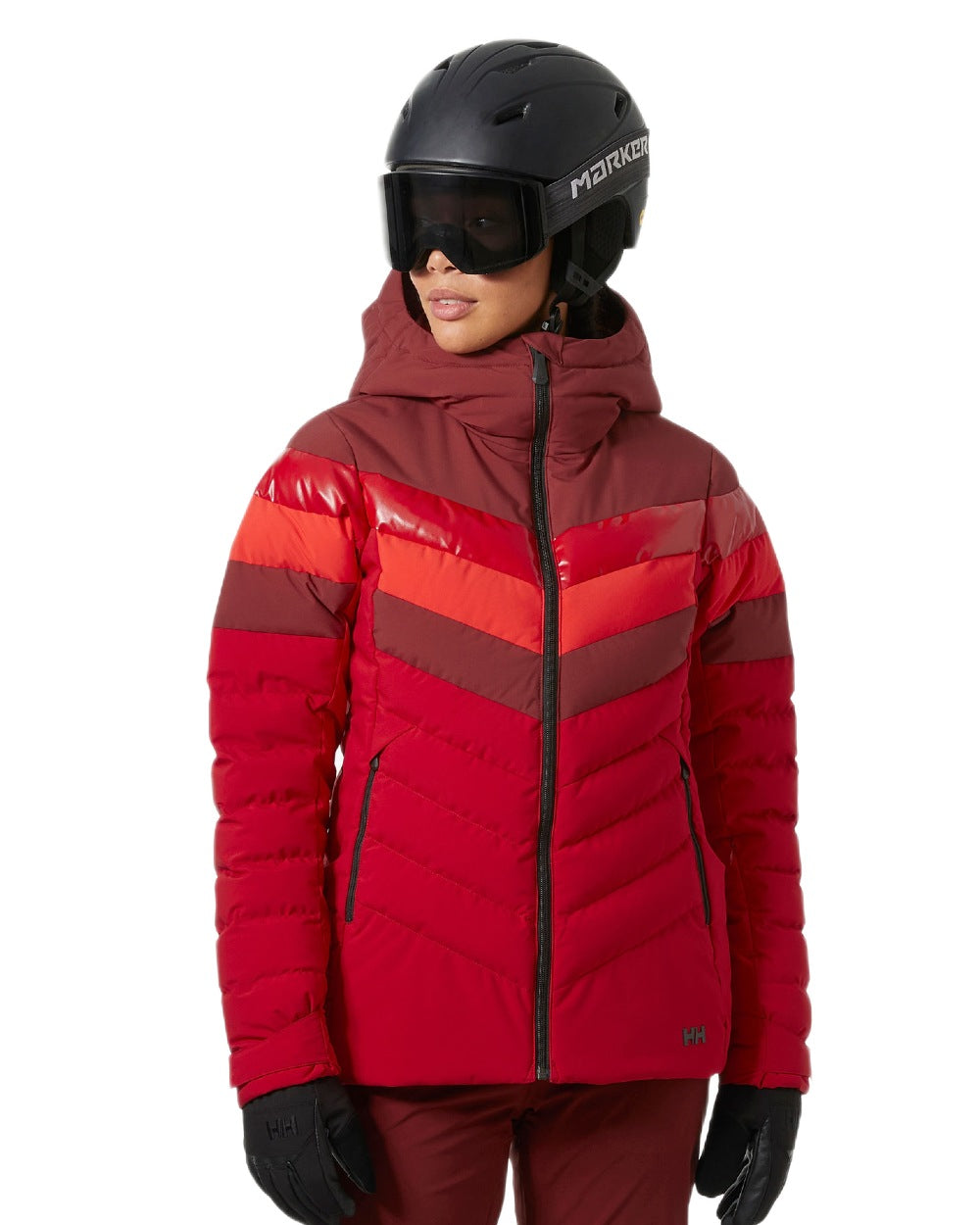 Mars Red Coloured Helly Hansen Womens Imperial Puffy 2.0 Jacket on white background 
