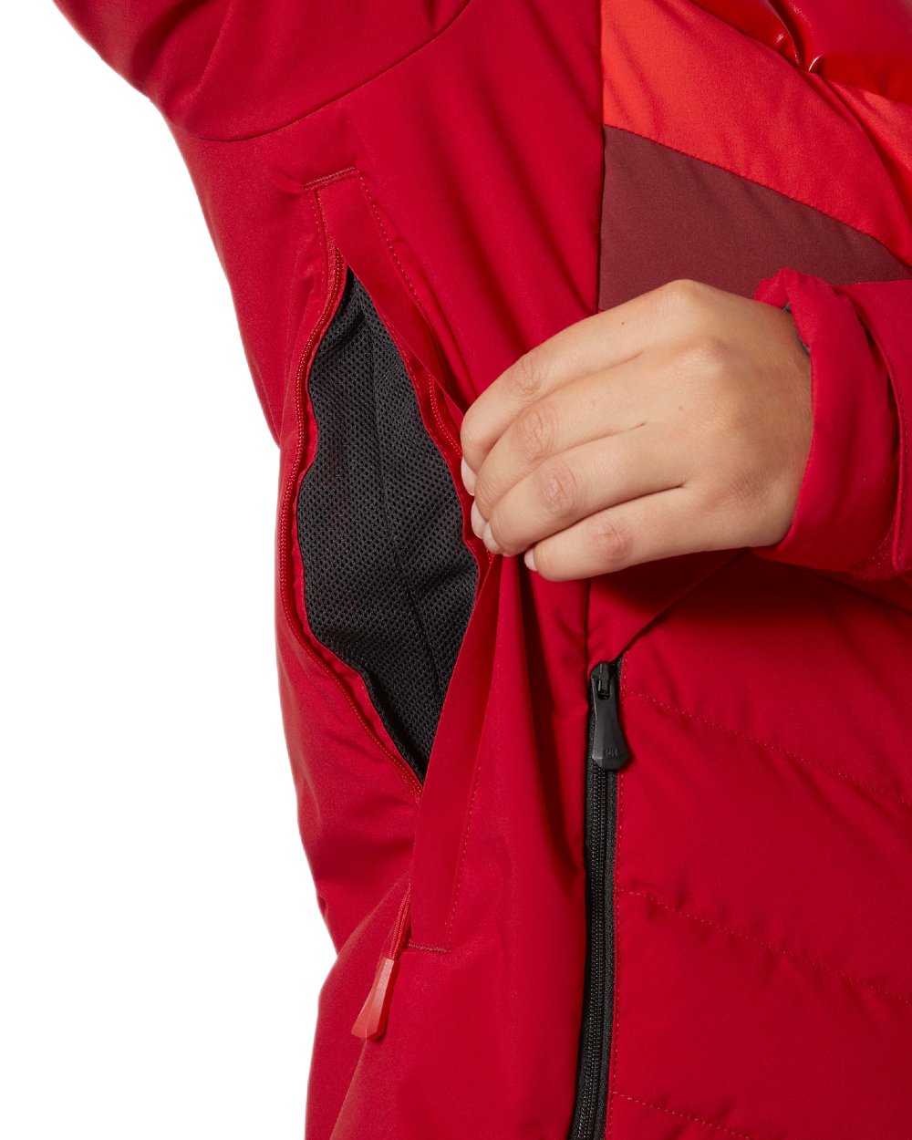 Mars Red Coloured Helly Hansen Womens Imperial Puffy 2.0 Jacket on white background 