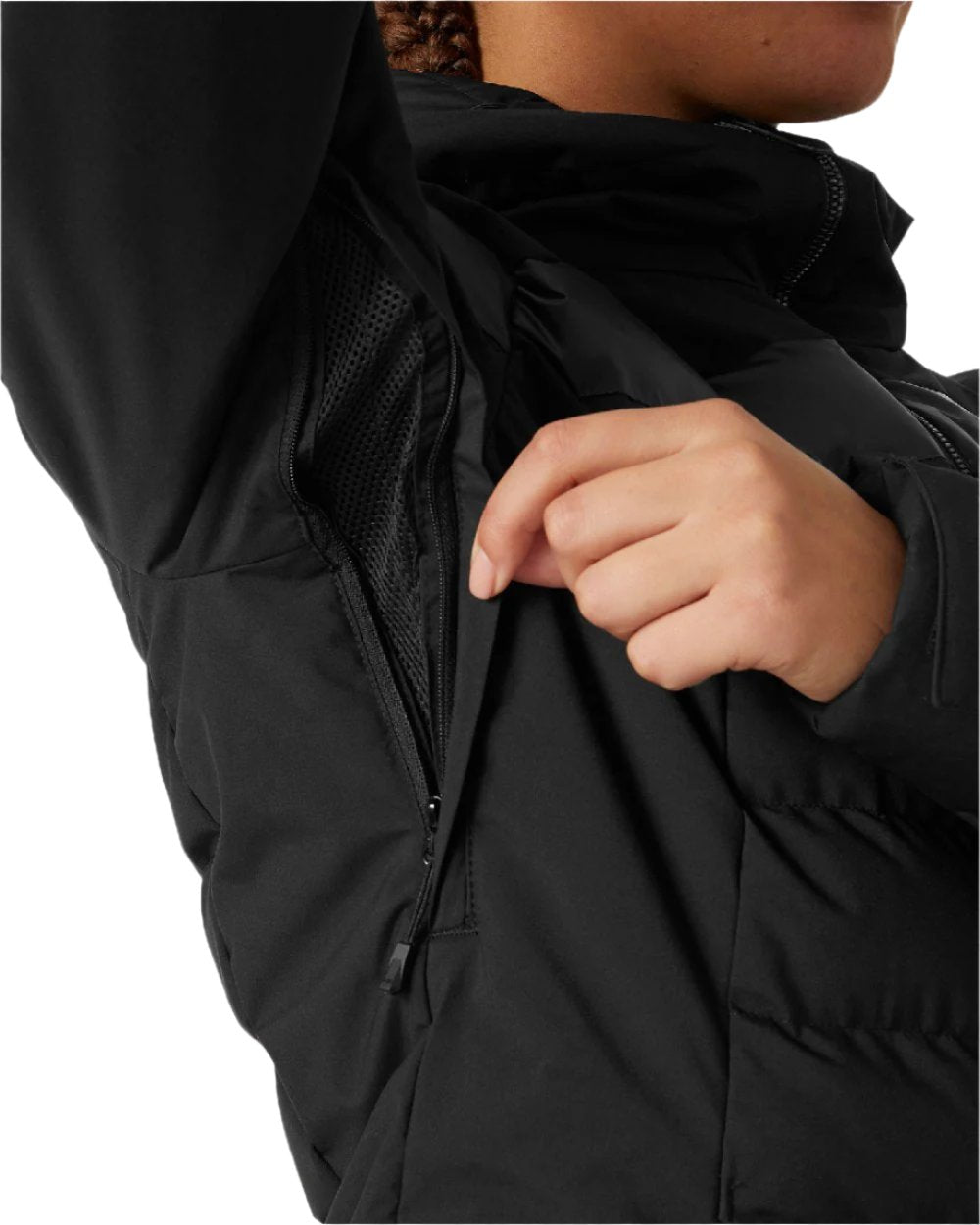 Black Coloured Helly Hansen Womens Imperial Puffy Jacket on white background 