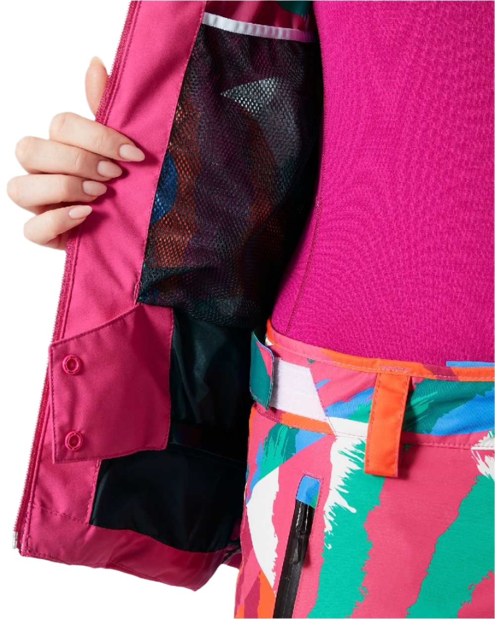 Dragon Fruit Coloured Helly Hansen Womens Imperial Puffy Jacket on white background 