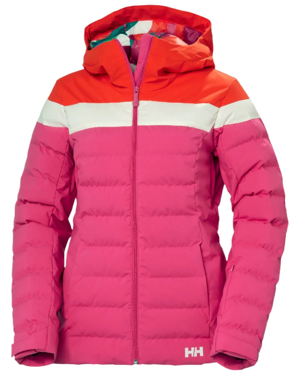 Dragon Fruit Coloured Helly Hansen Womens Imperial Puffy Jacket on white background 