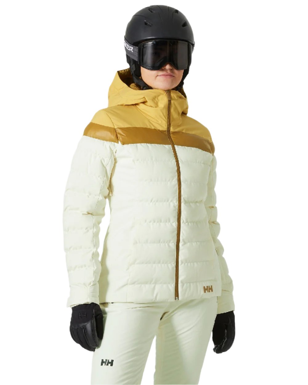 Gold Snow Coloured Helly Hansen Womens Imperial Puffy Jacket on white background 