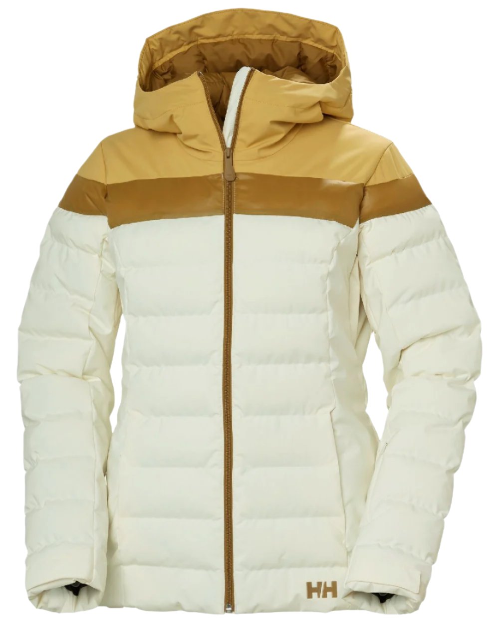 Gold Snow Coloured Helly Hansen Womens Imperial Puffy Jacket on white background 