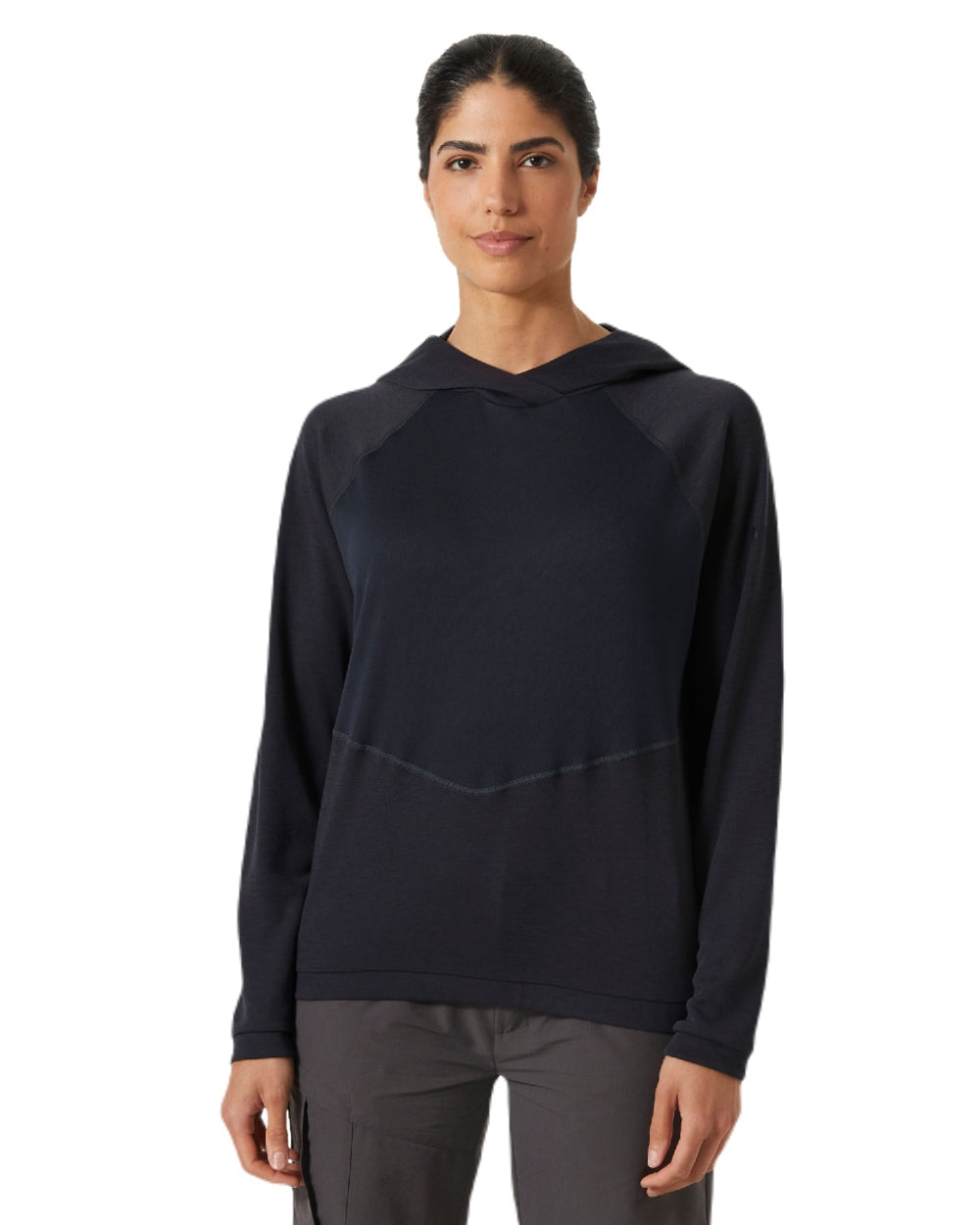 Ebony coloured Helly Hansen Womens Inshore Hoodie 2.0 on white background 