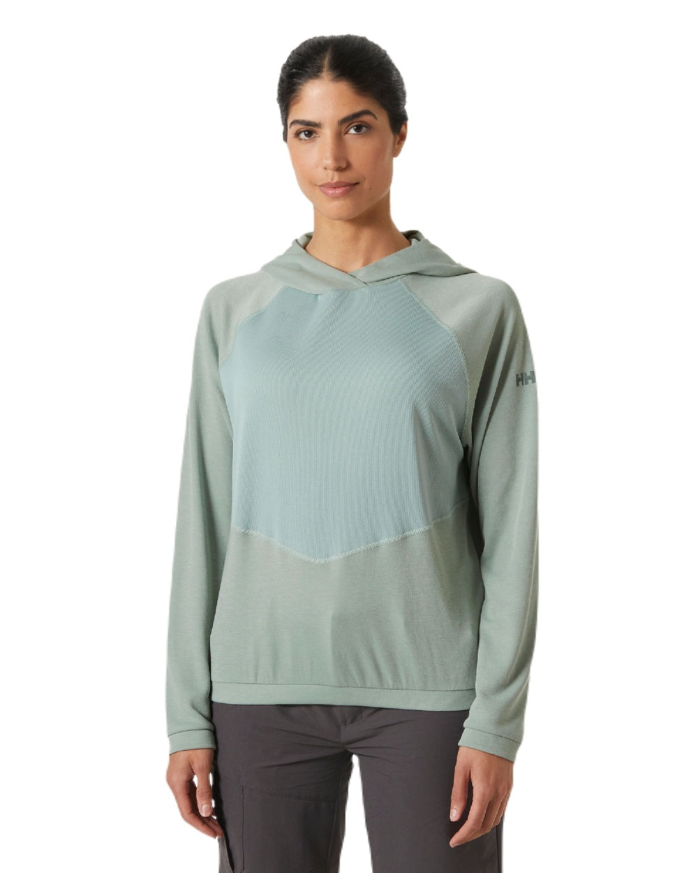 Eucalyptus coloured Helly Hansen Womens Inshore Hoodie 2.0 on white background 