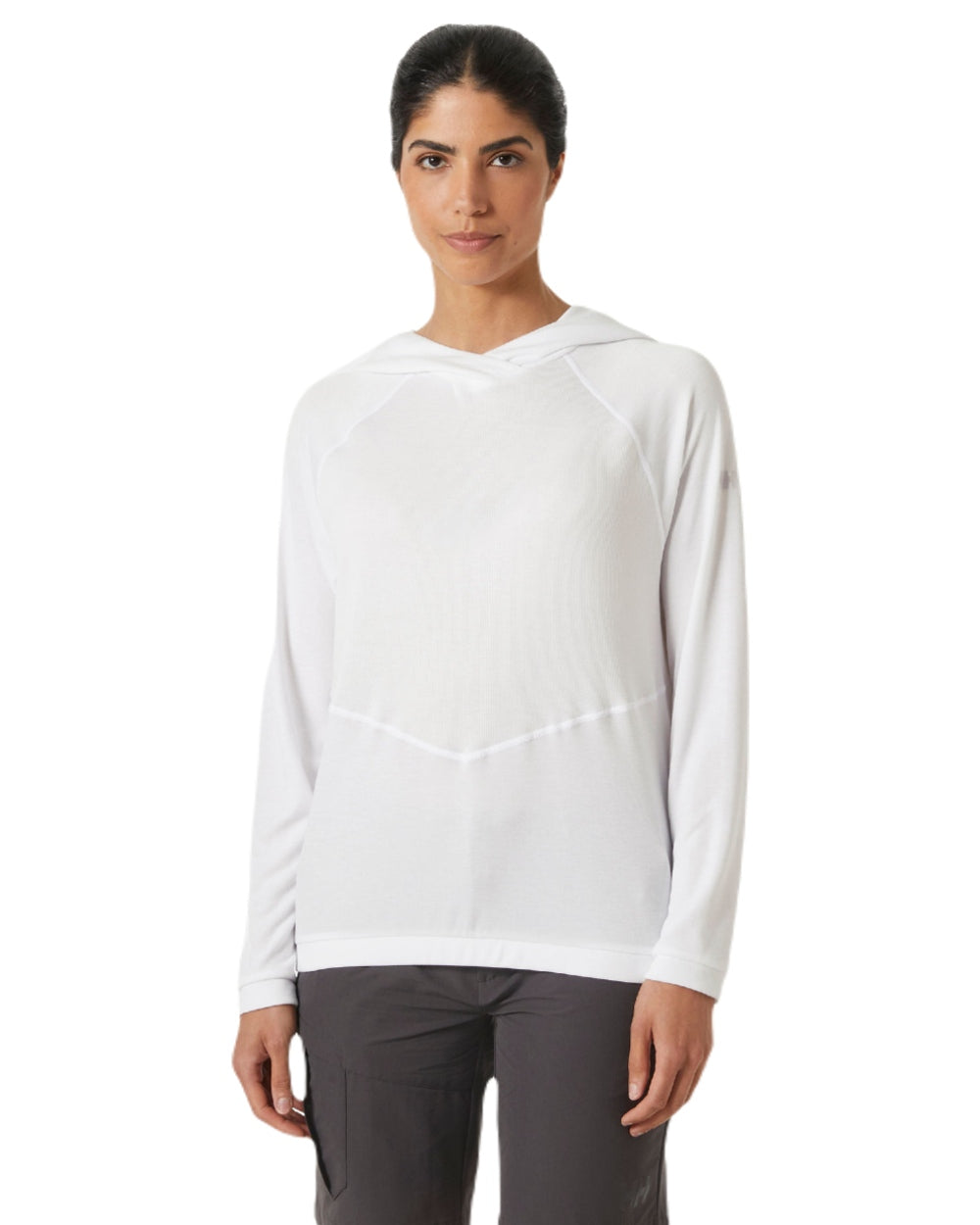 White coloured Helly Hansen Womens Inshore Hoodie 2.0 on white background 