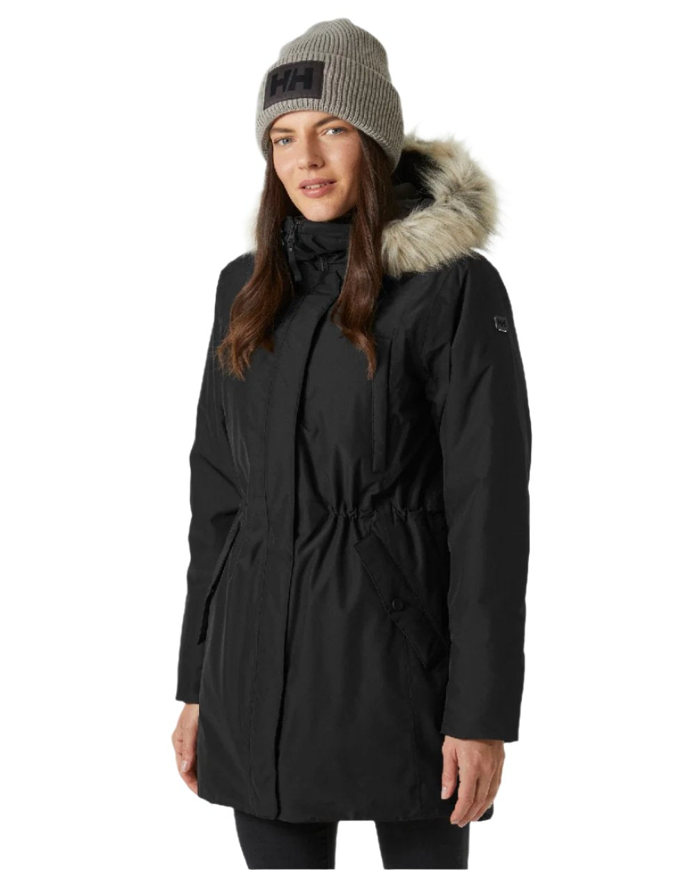 Black Helly Hansen Womens Irma Parka on white background 